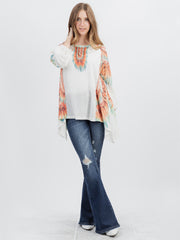 Women's Hand Stitched Studded Drop-shoulder Relaxed ¾ Sleeves Tee DL-T003