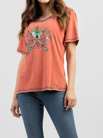 Delila Women Mineral Wash Retro Graphic Short Sleeve Tee DL-T050（Prepack 7 Pcs）