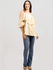 American Bling Women Floral Print Cold Should Cami Top AB-T1014（Prepack 6 Pcs）