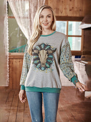 American Bling Women Vintage Bull Skull Aztec Style Sweatshirt AB-H2002 (Prepack 7 Pcs)