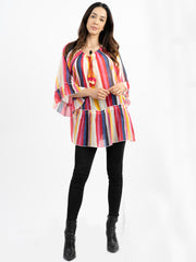 American Bling Women Multi Stripe Round Neck With Tie Tassel Blouse AB-T1031（Prepack 6 Pcs）