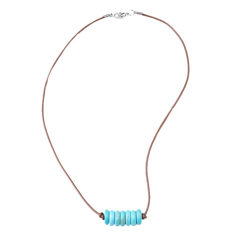 NKS221010-09F Turquoise Stone With Leather Cord Choker