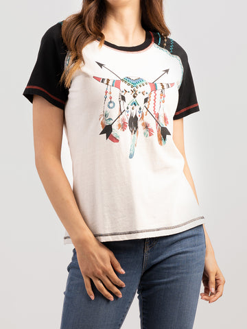 Delila Women Mineral Wash Bull Graphic Short Sleeve Tee DL-T044
