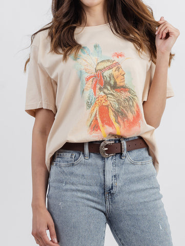 American Bling Women Mineral Wash "Lean Wolf Gros Ventre" Tribal Graphic Short Sleeve Tee AB-T4014（Prepack 7 Pcs）