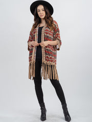 Delila Women Tassel “Aztec” Graphic ¾ Sleeve Kimono DL-P001