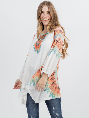 Delila Women Hand Stitched Studded Drop-shoulder Relaxed ¾ Sleeves Tee DL-T003（Prepack 7 Pcs）