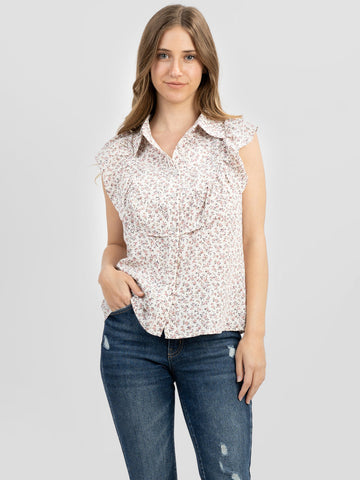American Bling Women Floral Print Sleeveless Ruffle Top AB-TS1040