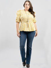 American Bling Women Daisy Print Gingham Plus Size Short Sleeve Top AB-T1007