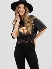 American Bling Women Mineral Wash “Eagle Ridge Trading Post” Graphic Short Sleeve Relaxed Fit Tee AB-T2006 （Prepack 6 Pcs）
