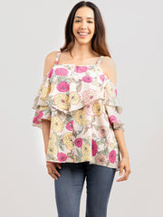 American Bling Women Floral Print Cold Should Cami Top AB-T1014（Prepack 6 Pcs）