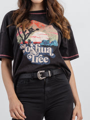 American Bling Women Mineral Wash “Joshua Tree” Graphic Short Sleeve Relaxed Fit Tee AB-T2008 （Prepack 6 Pcs）