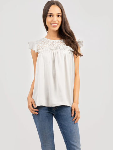 American Bling Women Satin Contrast Lace Top AB-T1034