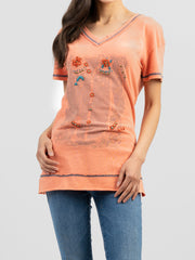 Delila Women Mineral Wash Western Shirt Graphic Short Sleeve Tee DL-T008（Prepack 9 Pcs）
