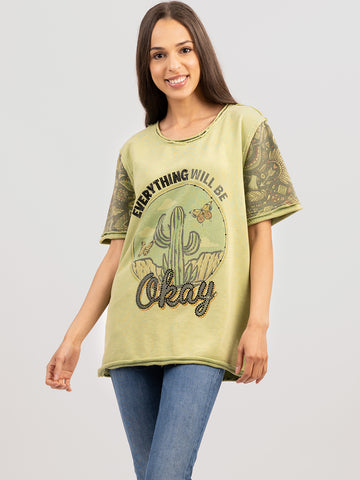 Delila Women Mineral Wash 'EVERYTHING WILL BE OKAY' Graphic Tee DL-T030 (Prepack 7 Pcs)