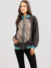 Delila Women Mineral Wash Color Spray Horse Graphic Jacket DL-H001