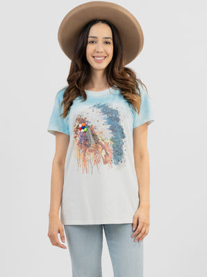 Women's Mineral Wash "Tribe" Graphic Short Sleeve Tee DL-T022
