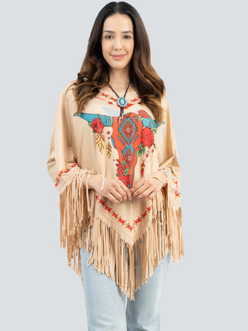 PCH-1680 Montana West Steer Skull Collection Poncho