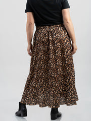 American Bling Women Leopard Print Satin Frill Midi Skirt AB-SK1025（Prepack 6 Pcs）