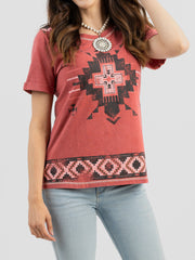 American Bling Women Mineral Wash Aztec Graphic Short Sleeve Tee AB-T2111 （Prepack 8 Pcs）