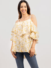 American Bling Women Floral Print Cold Should Cami Top AB-T1014（Prepack 6 Pcs）