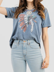 American Bling Women Mineral Wash Tribe Graphic Short Sleeve Tee AB-T2101（Prepack 8 Pcs）