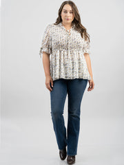American Bling Women Shirred Floral Print Peplum Waist Plus Size Blouse AB-TS1002
