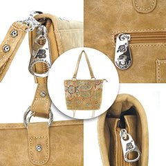 ABZ-G016W American Bling Floral Embroidered Tote and Wallet Set-Khaki