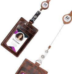 IDT-001  Montana West Real Leather Retractable ID Card Holder Reel Badge with Lanyard