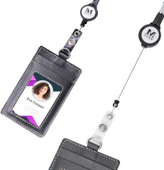 IDT-001  Montana West Real Leather Retractable ID Card Holder Reel Badge with Lanyard