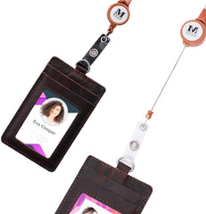 IDT-001  Montana West Real Leather Retractable ID Card Holder Reel Badge with Lanyard