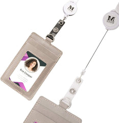 IDT-001  Montana West Real Leather Retractable ID Card Holder Reel Badge with Lanyard