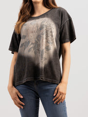 Delila Women Mineral Wash Cross Graphic Tee DL-T062