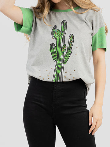 Delila Women Mineral Wash “Saguaro” Graphic Print Short Sleeve Tee DL-T006 （Prepack 9 Pcs）