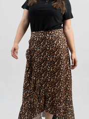 American Bling Women Leopard Print Satin Frill Midi Skirt AB-SK1025（Prepack 6 Pcs）
