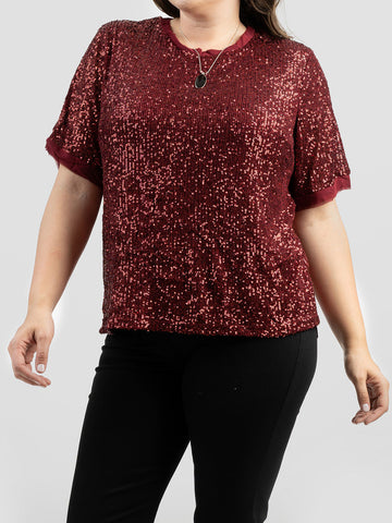American Bling Women Sequin Layer Decoration Short Sleeve Top AB-T1005