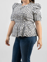American Bling Women Daisy Print Gingham Plus Size Short Sleeve Top AB-T1007