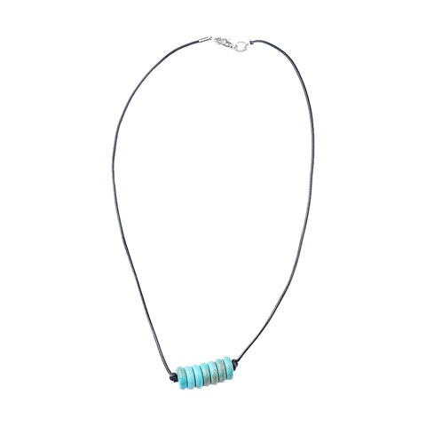 NKS221010-09A Turquoise Stone With Leather Cord Choker