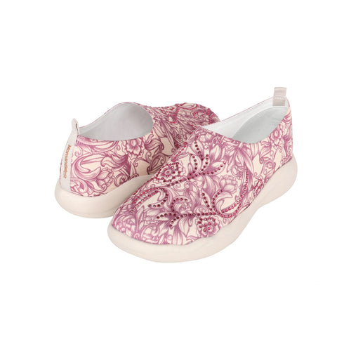 600-S009 Montana West Rhinestones Floral Slip On Sneaker  -  By Pair