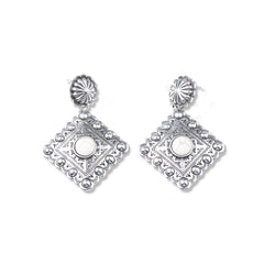 ER190810-02 White Stone with Silver Rhombus Shape Earring