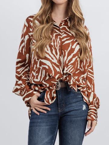 American Bling Women Leopard Satin Fabric Zebra Print Shirt AB-TS1030