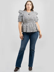 American Bling Women Daisy Print Gingham Plus Size Short Sleeve Top AB-T1007