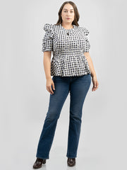 American Bling Women Daisy Print Gingham Plus Size Short Sleeve Top AB-T1007（Prepack 6 Pcs）