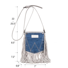 WG44-8360 Wrangler Leather Fringe Jean Denim Pocket Crossbody - White