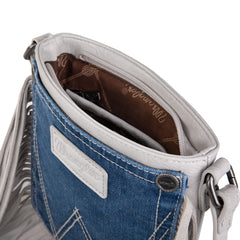 WG44-8360 Wrangler Leather Fringe Jean Denim Pocket Crossbody - White