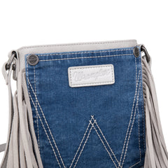 WG44-8360 Wrangler Leather Fringe Jean Denim Pocket Crossbody - White