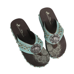 SEF11-S095 Montana West Aztec Tooled Wedge with Crosses Flip Flops By Case