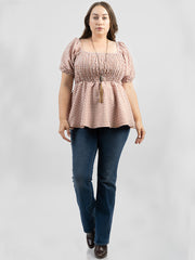 American Bling Women Gingham/Check Fabric Short Puff Sleeve Plus Size Top AB-T1006