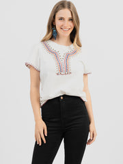 Women's Contrast Stitched Studded Short Sleeve Tee DL-T023