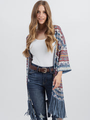 Delila Women Tassel “Aztec” Graphic ¾ Sleeve Kimono DL-P001