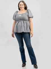 American Bling Women Gingham/Check Fabric Short Puff Sleeve Plus Size Top AB-T1006